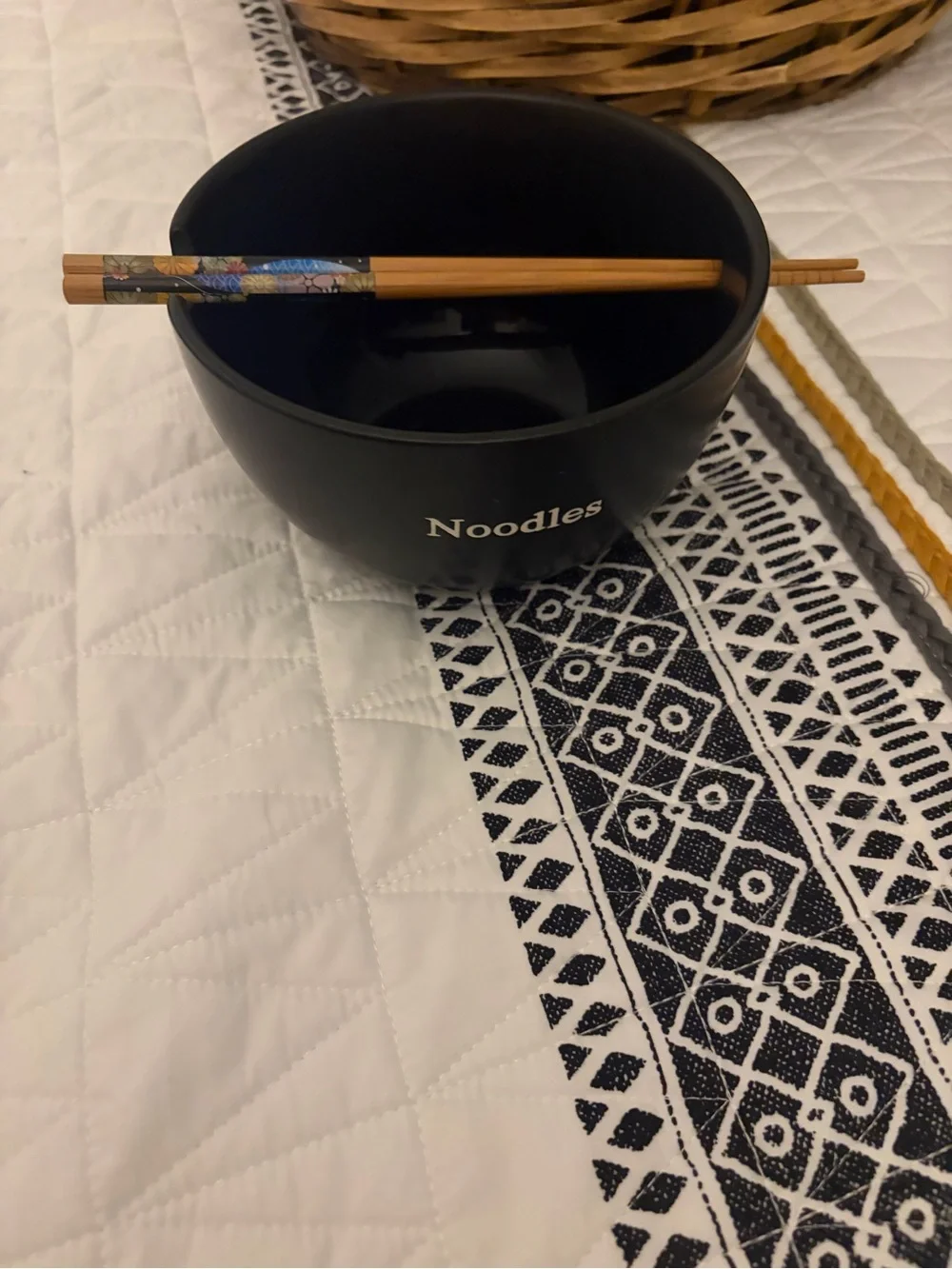 Black Noodles Ceramic Bowl with Chopsticks - Unbranded